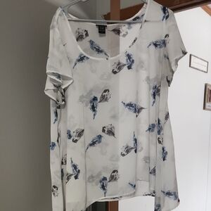 Torrid White and Blue Printed Blouse